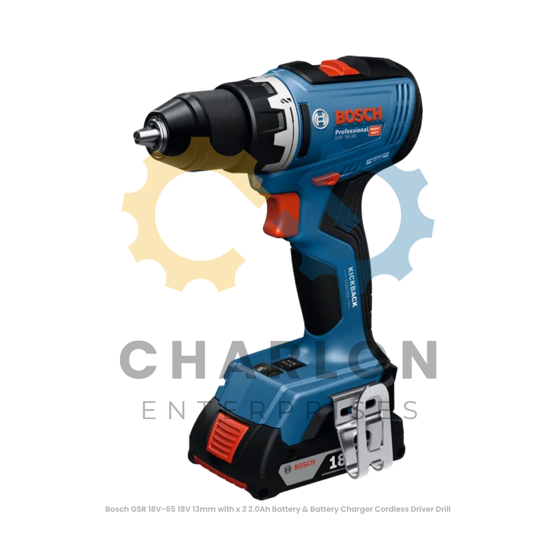 Bosch GSR 18V-65 18V 13mm with x 2 2.0Ah Battery & Battery Charger Cordless Driver Drill