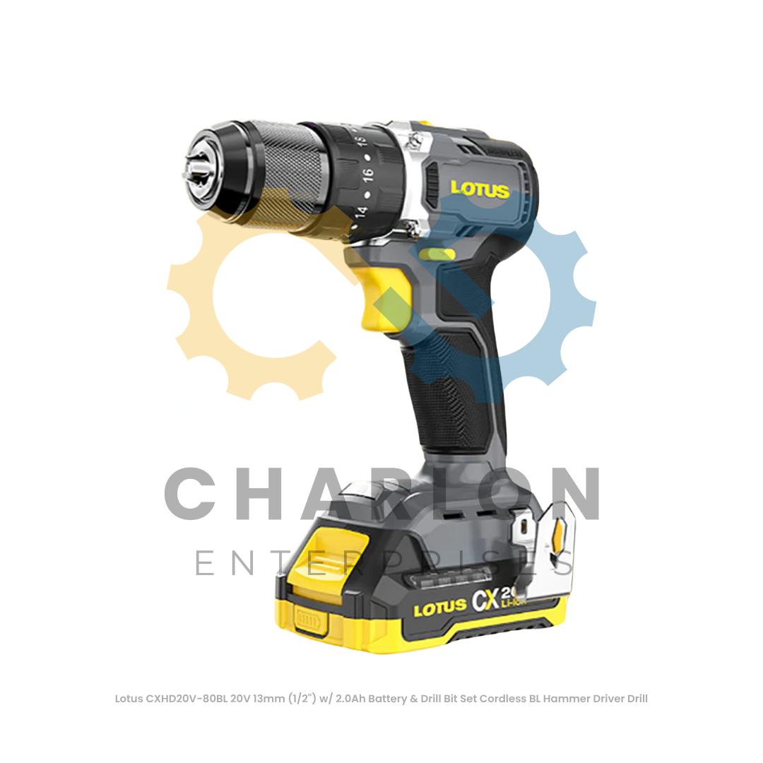 Lotus CXHD20V-80BL 20V 13mm (1/2") w/ 2.0Ah Battery & Drill Bit Set Cordless BL Hammer Driver Drill
