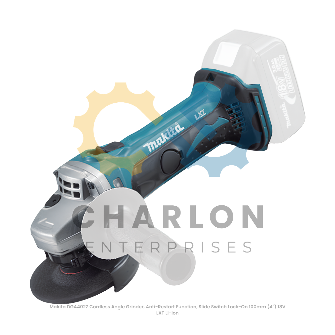 Makita DGA402Z Cordless Angle Grinder, Anti-Restart Function, Slide Switch Lock-On 100mm (4") 18V LXT Li-Ion