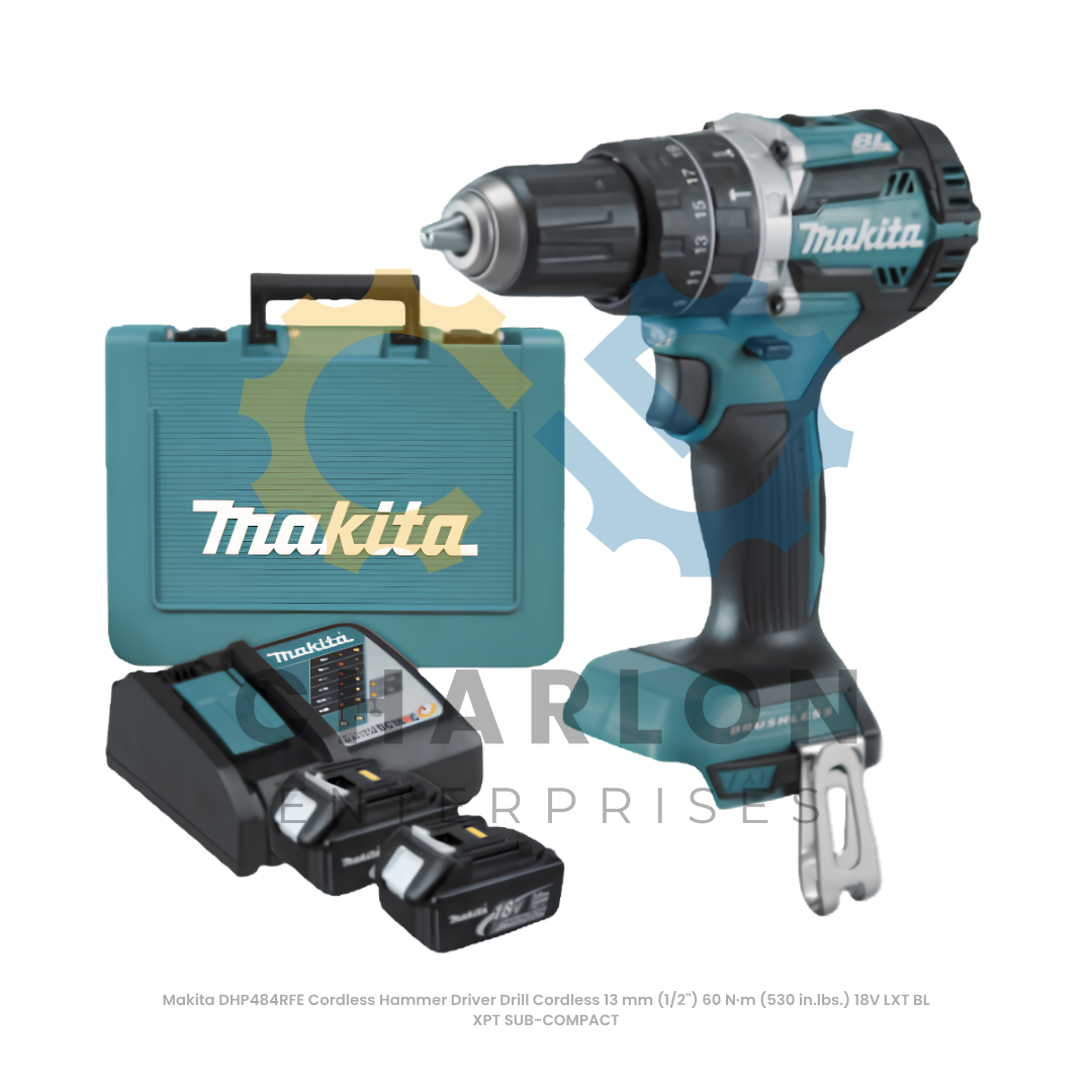 Makita DHP484RFE Cordless Hammer Driver Drill Cordless 13 mm (1/2") 60 N·m (530 in.lbs.) 18V LXT BL XPT SUB-COMPACT