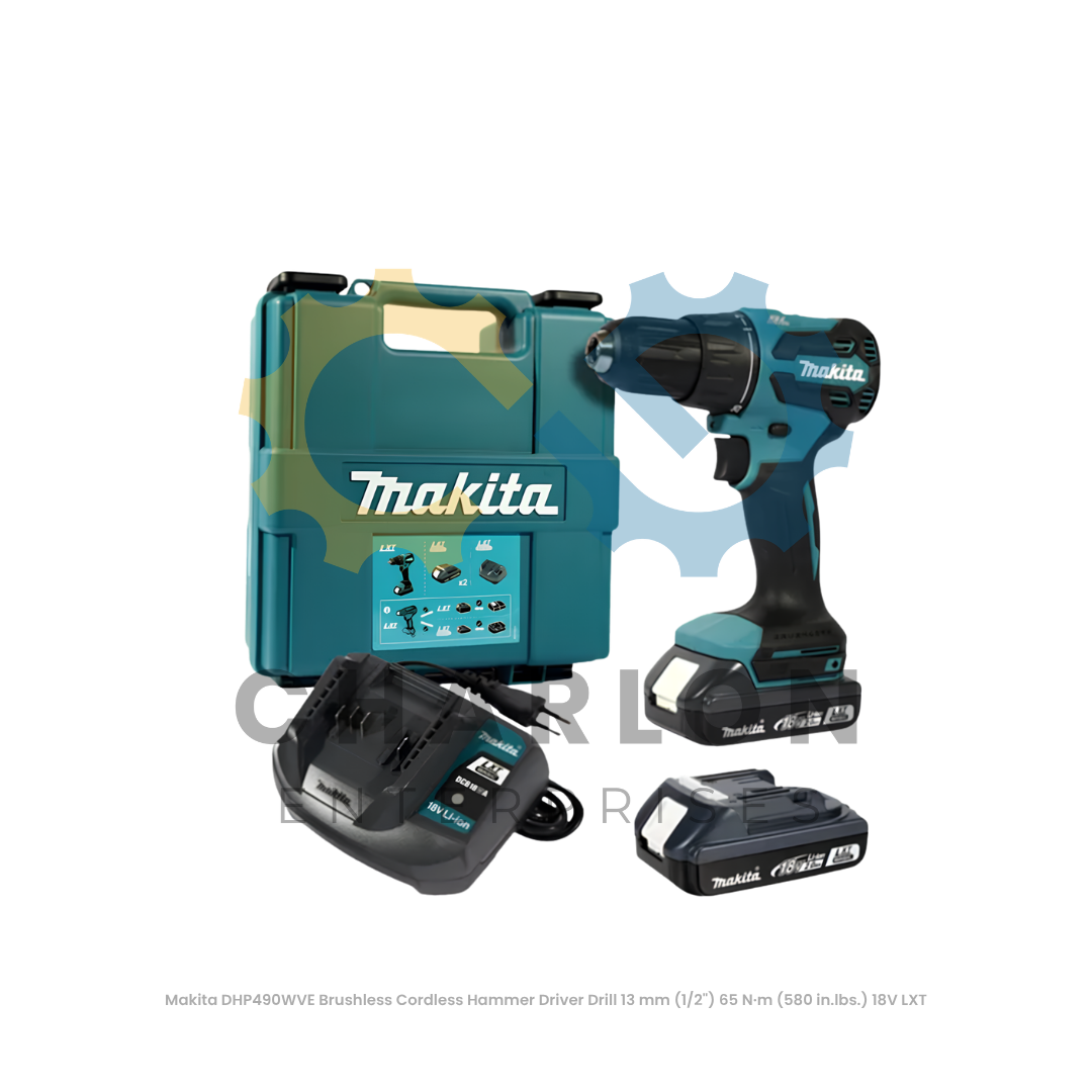 Makita DHP490WVE Brushless Cordless Hammer Driver Drill 13 mm (1/2") 65 N·m (580 in.lbs.) 18V LXT