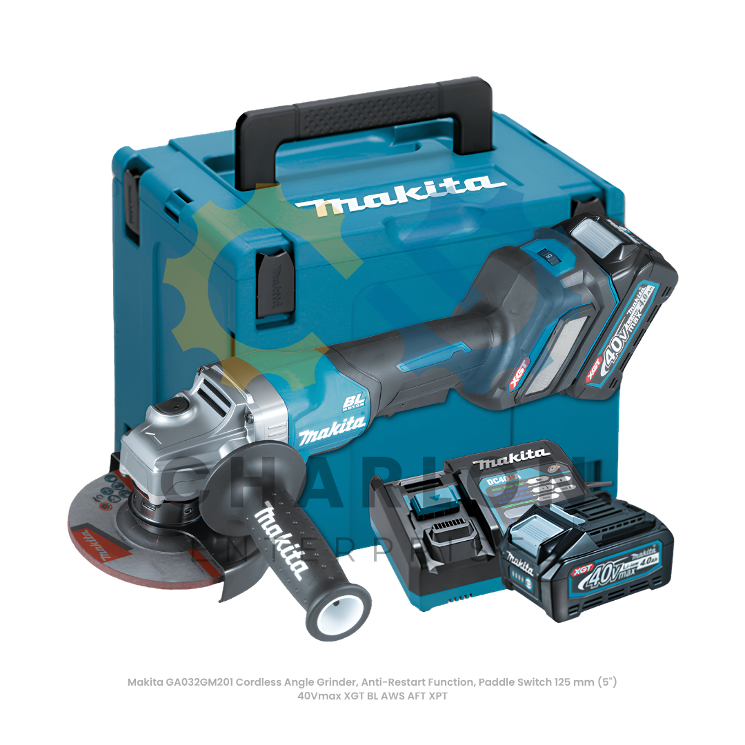 Makita GA032GM201 Cordless Angle Grinder, Anti-Restart Function, Paddle Switch 125 mm (5") 40Vmax XGT BL AWS AFT XPT