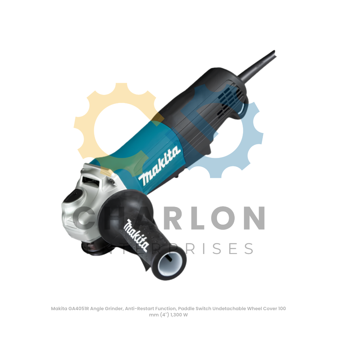 Makita GA4051R Angle Grinder, Anti-Restart Function, Paddle Switch Undetachable Wheel Cover 100 mm (4'') 1,300 W