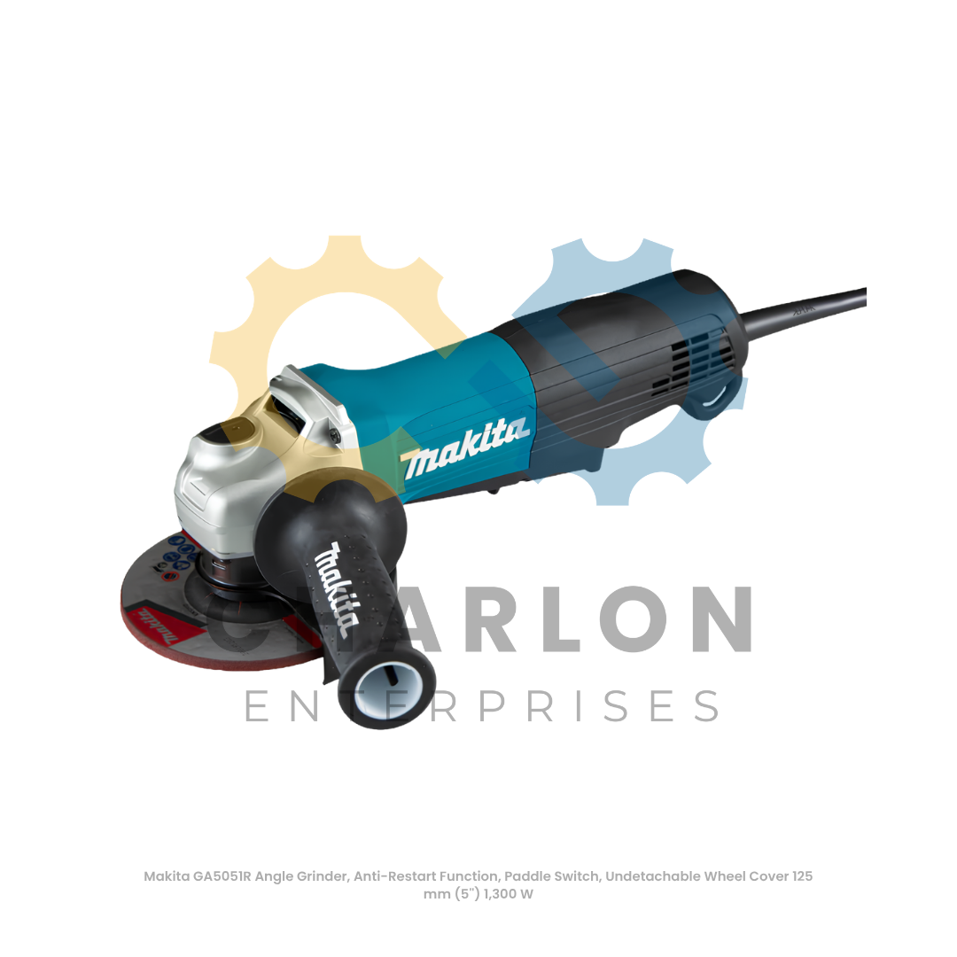 Makita GA5051R Angle Grinder, Anti-Restart Function, Paddle Switch, Undetachable Wheel Cover 125 mm (5'') 1,300 W
