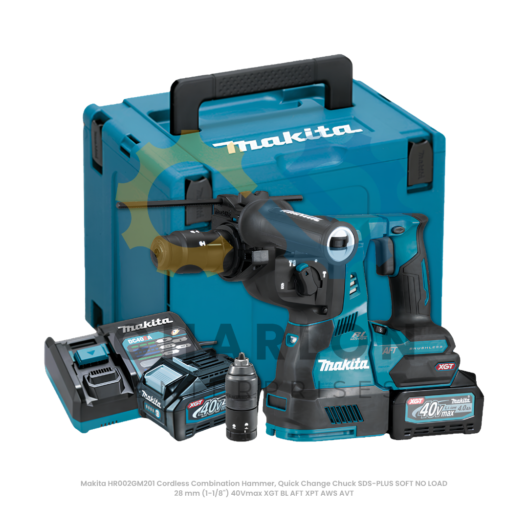 Makita HR002GM201 Cordless Combination Hammer, Quick Change Chuck SDS-PLUS SOFT NO LOAD 28 mm (1-1/8") 40Vmax XGT BL AFT XPT AWS AVT