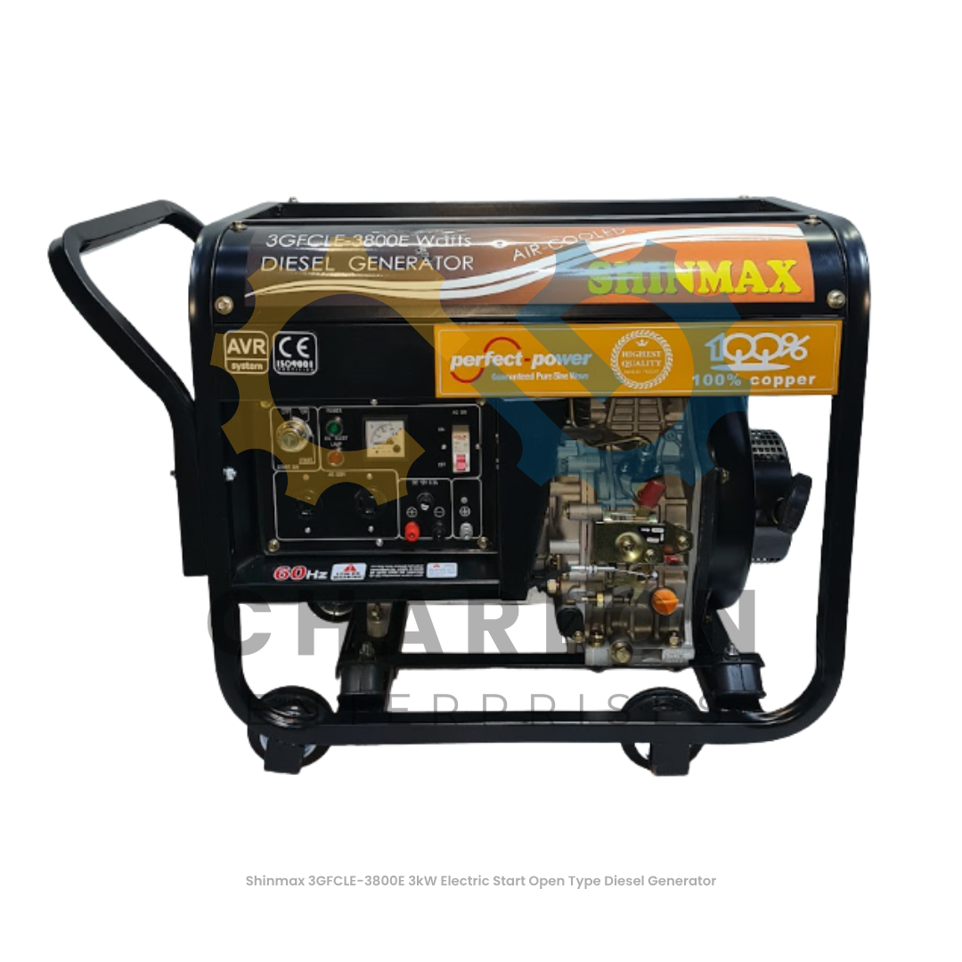 Shinmax 3kW Diesel Generator Open Type - Manual Start / Electric Start