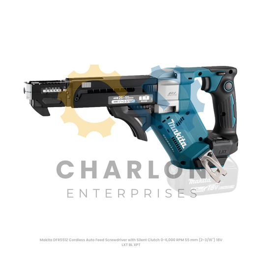 Makita DFR551Z Cordless Auto Feed Screwdriver with Silent Clutch 0-6,000 RPM 55 mm (2-3/16") 18V LXT BL XPT
