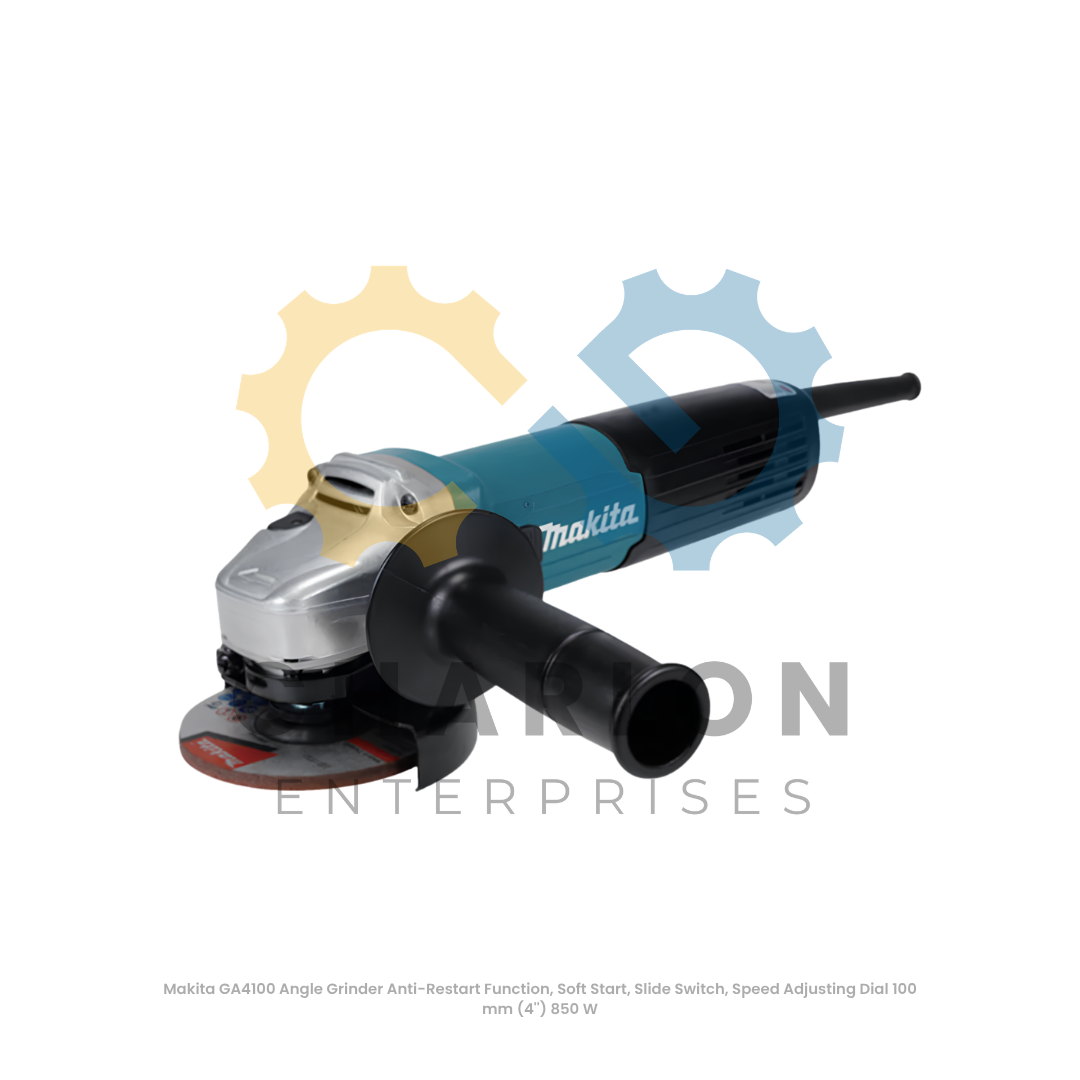 Makita GA4100 Angle Grinder Anti-Restart Function, Soft Start, Slide Switch, Speed Adjusting Dial 100 mm (4'') 850 W