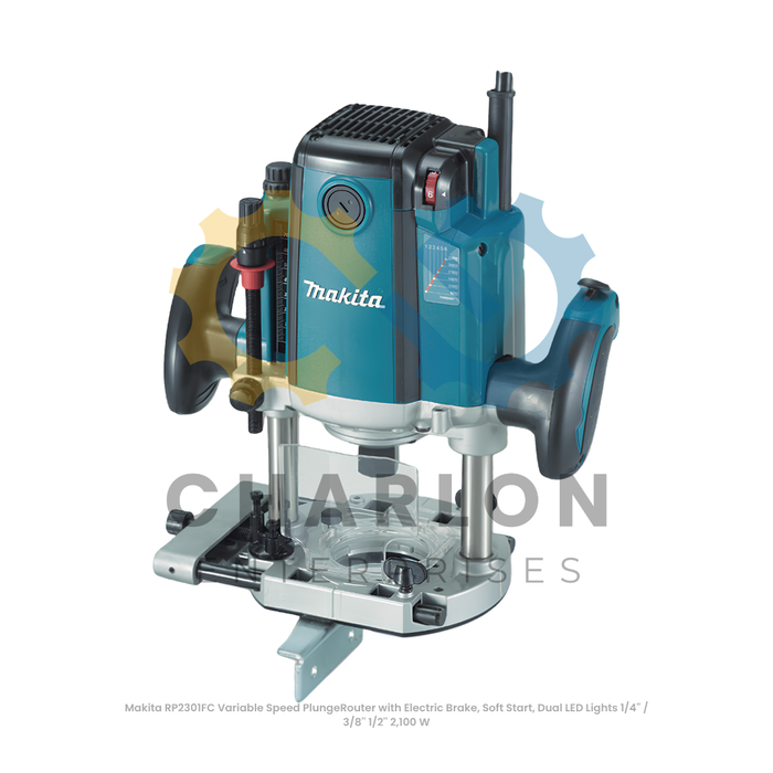 Makita RP2301FC Variable Speed Plunge Router with Electric Brake, Soft Start, Dual LED Lights 1/4'' / 3/8'' 1/2'' 2,100 W