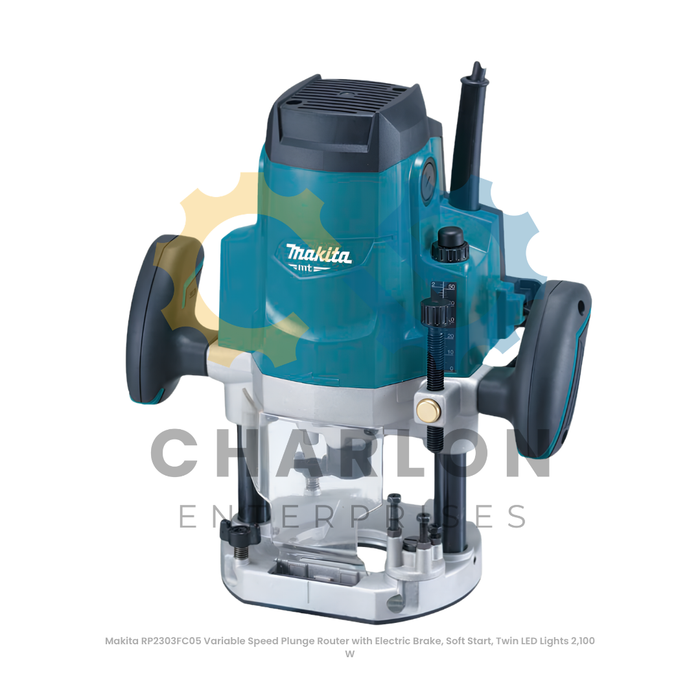 Makita RP2303FC05 Variable Speed Plunge Router with Electric Brake, Soft Start, Twin LED Lights 2,100 W