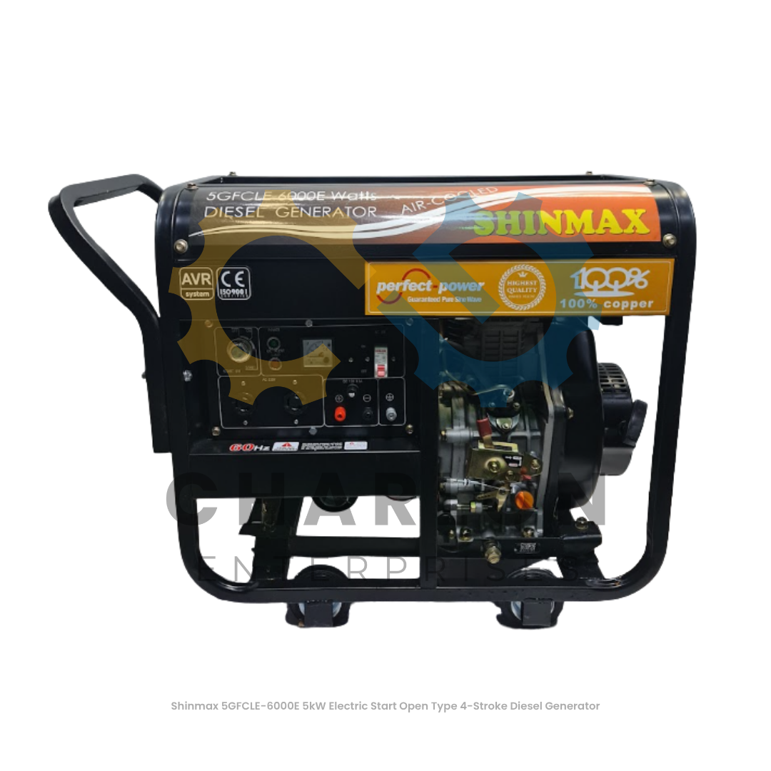 Shinmax 5GFCLE-6000E 5kW Electric Start Open Type 4-Stroke Diesel Generator